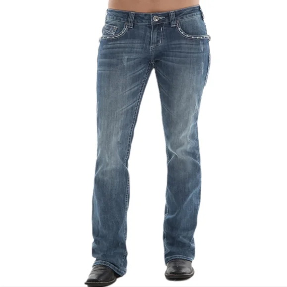 COWGIRL TUFF Sonora bootcut blingy Aztec embroidered blue jeans JS0N0R sz 24x33L - Picture 2 of 15